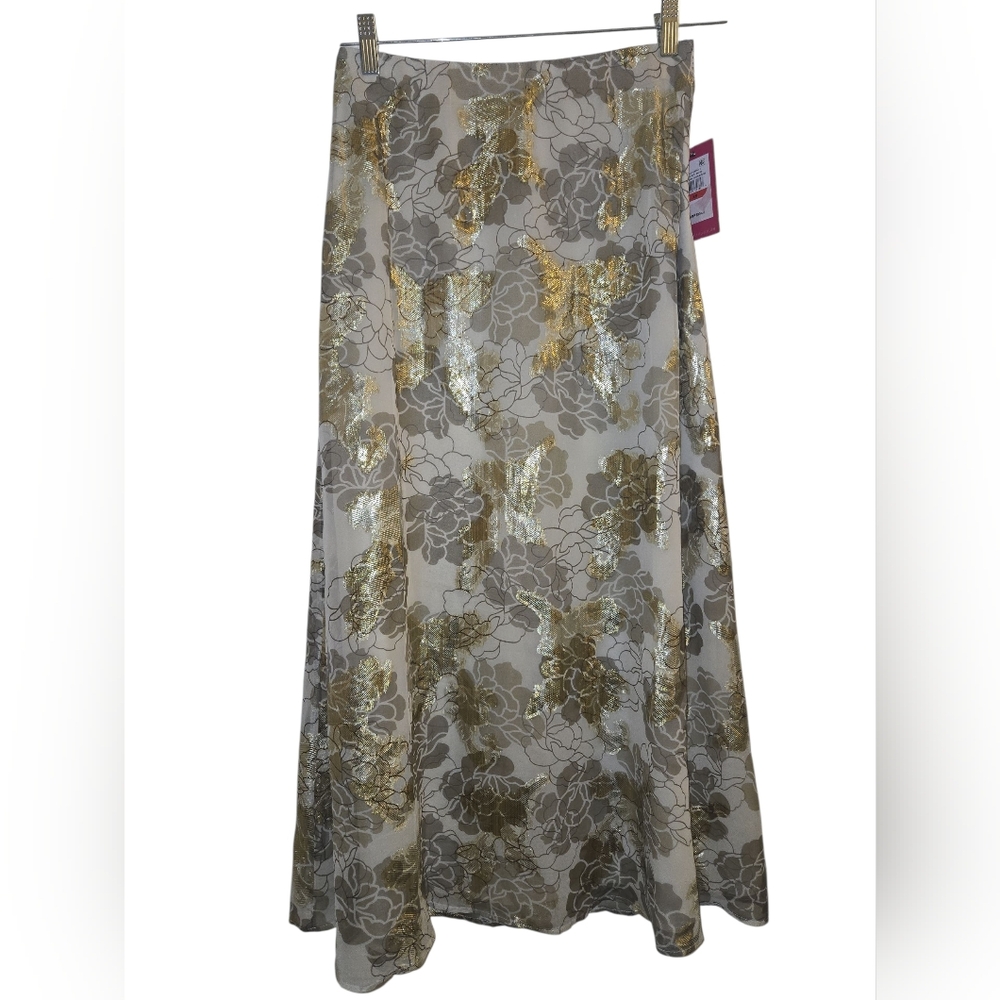 Vince Camuto Floral Maxi Skirt in Cream & Gold Size:XS - Picture 2 of 8